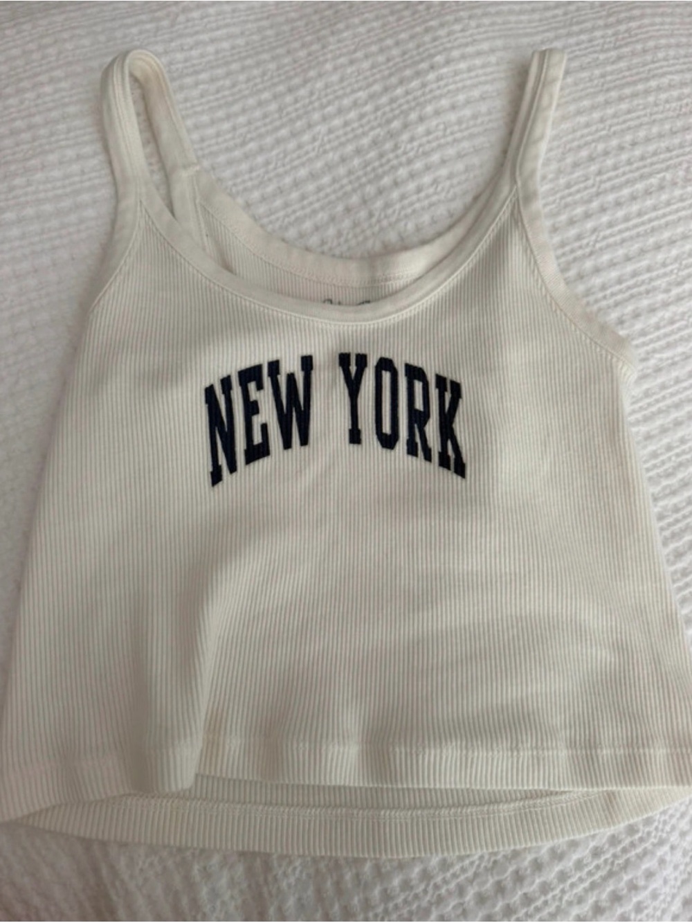 White Ribbed 'New York' Tank Top